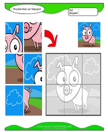 Puzzle Kes Yapıştır Çalışma Sayfaları